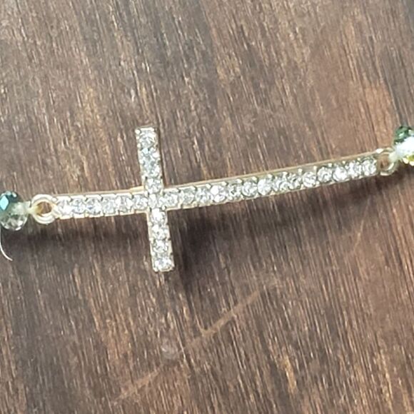 ARTISAN Petite Faceted Beads Rhinestone Cross Stretch Bracelet Christian… - Picture 3 of 7